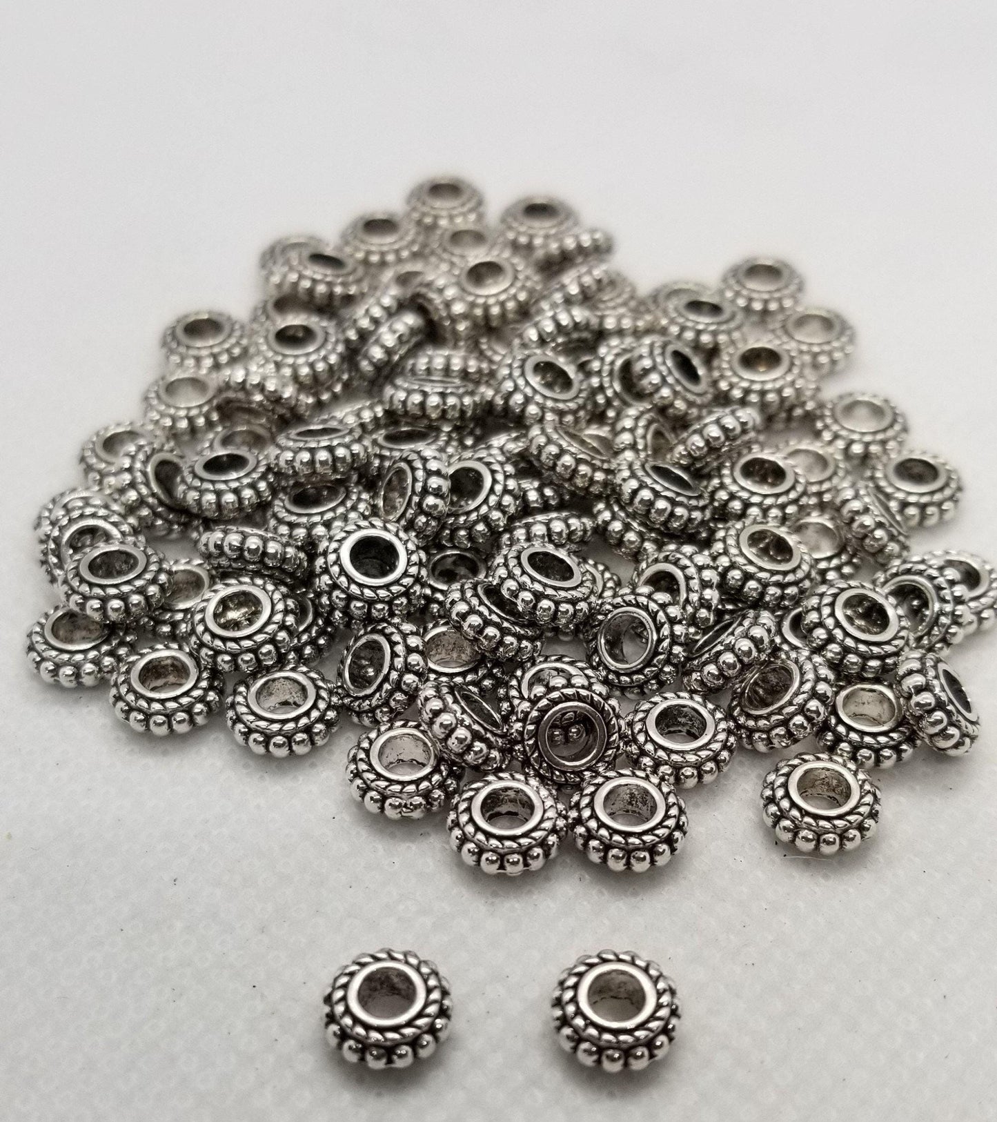 10 pieces Antique Silver Rondelle Spacers, Tibetan Style Alloy, Cadmium, Nickel & Lead Free, approx. 7.5x3~4mm, Large Hole 3mm