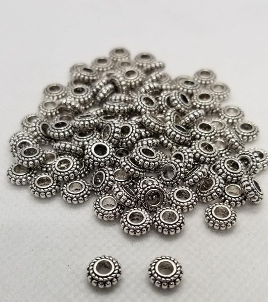 10 pieces Antique Silver Rondelle Spacers, Tibetan Style Alloy, Cadmium, Nickel & Lead Free, approx. 7.5x3~4mm, Large Hole 3mm
