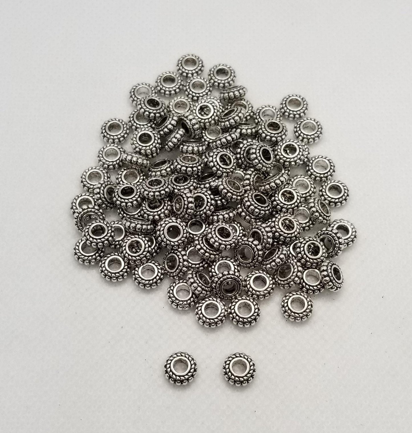 10 pieces Antique Silver Rondelle Spacers, Tibetan Style Alloy, Cadmium, Nickel & Lead Free, approx. 7.5x3~4mm, Large Hole 3mm