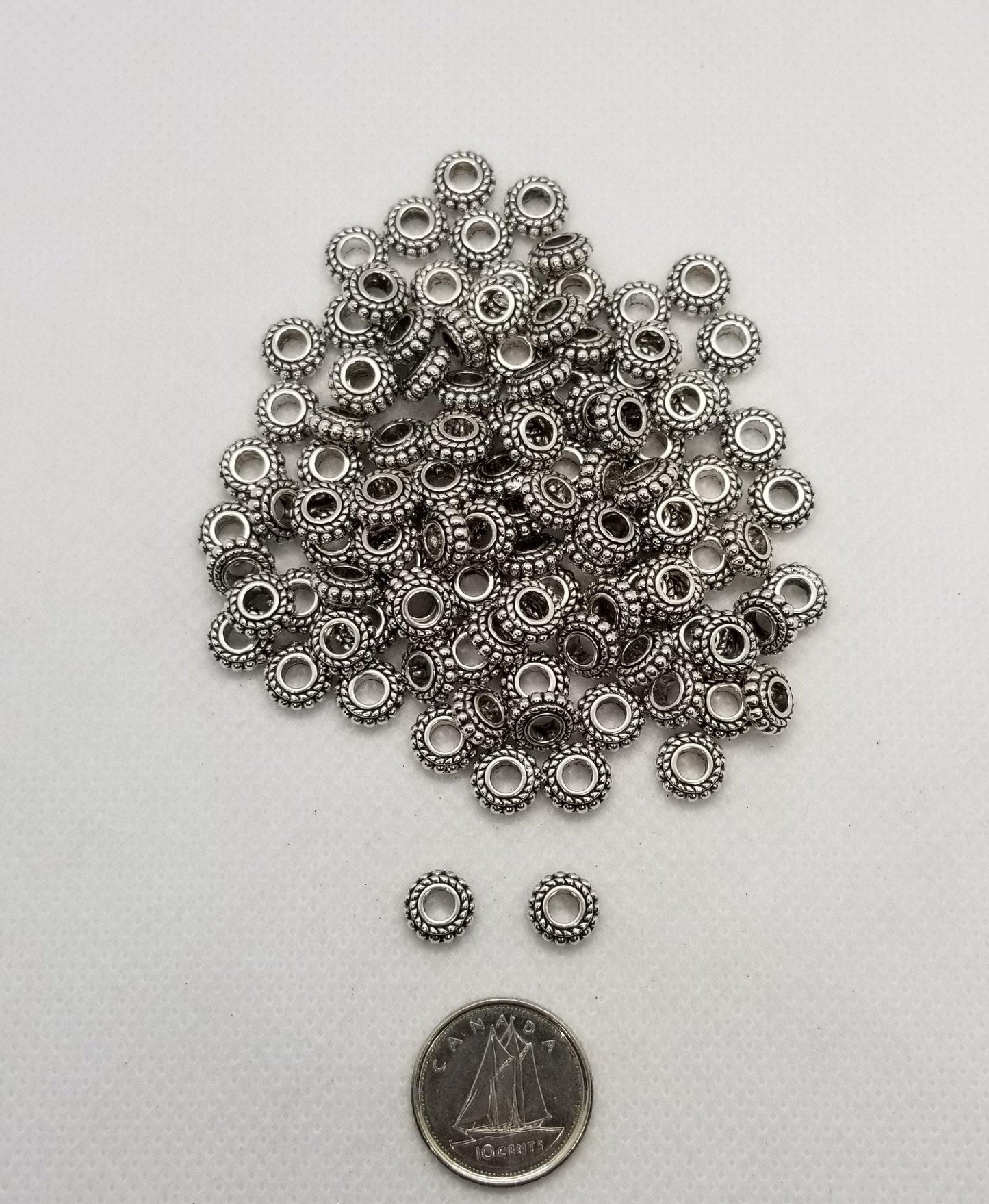 10 pieces Antique Silver Rondelle Spacers, Tibetan Style Alloy, Cadmium, Nickel & Lead Free, approx. 7.5x3~4mm, Large Hole 3mm
