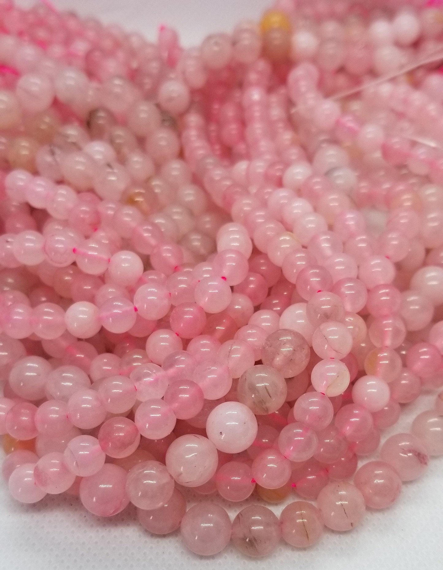 1 strand Natural Rose Quartz Beads, Polished, Round, 6 or 8mm, Hole ~1mm, Full strand, See description for bead count