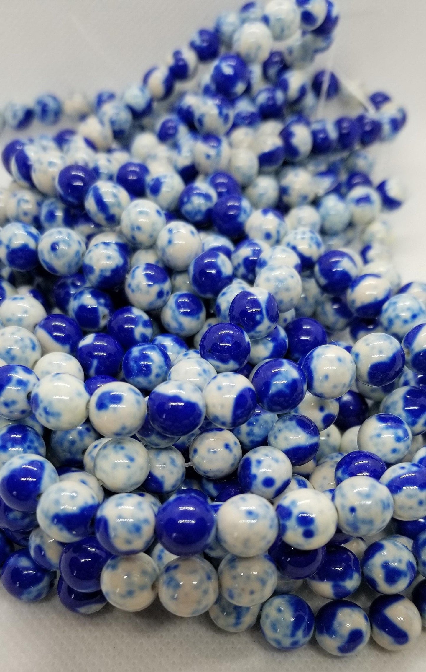 1 strand Ocean White Jade Beads, Dyed, Round, Royal Blue, Polished, 8mm, Hole 1mm; about 48 pcs per strand, 15.5 inch full strand