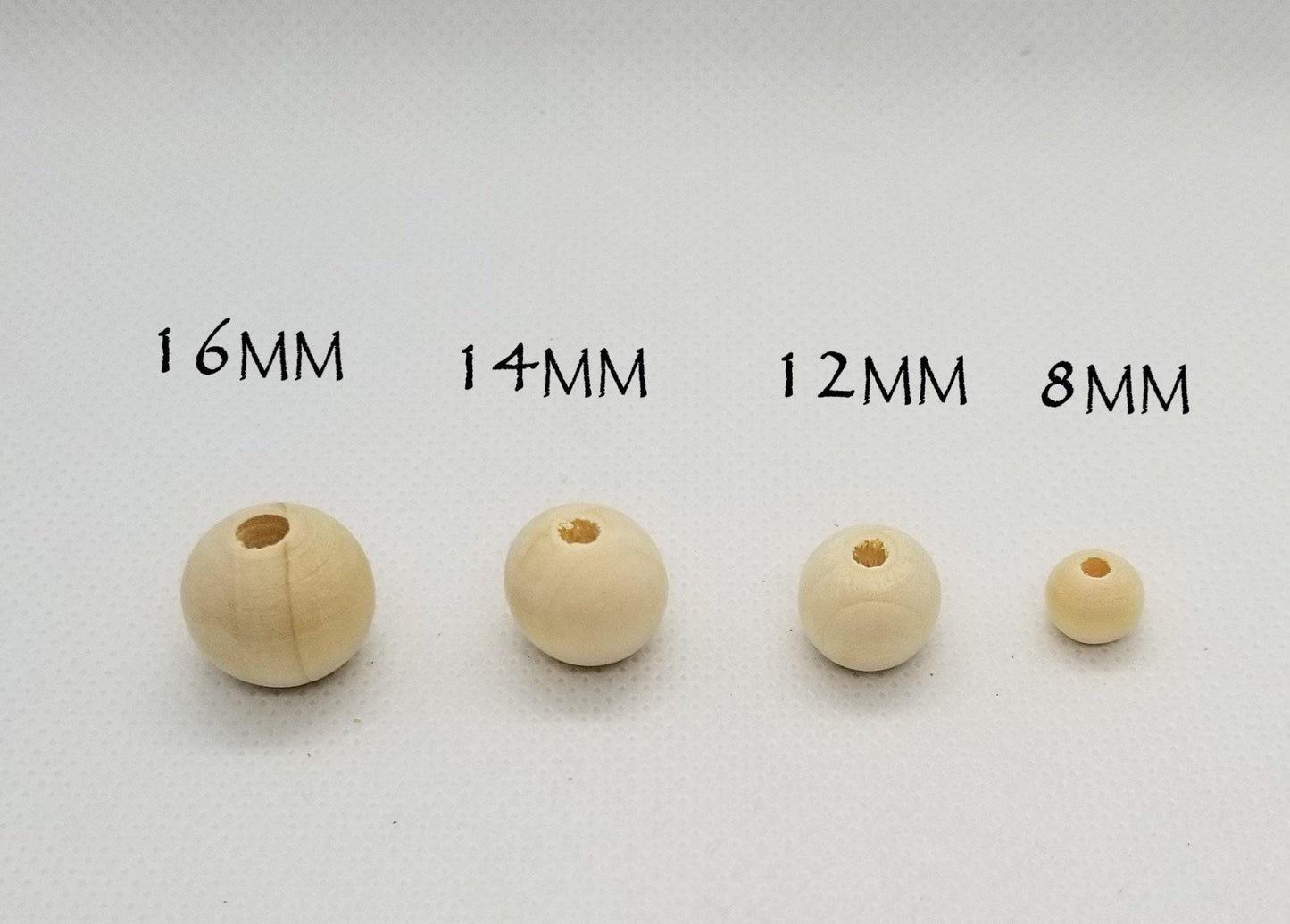 25 pcs Unfinished Wood Beads, 16, 14, 12, 8mm Round, Natural Wood Beads, Round, Moccasin, DIY Mala Bead Garland, hole sizes in description