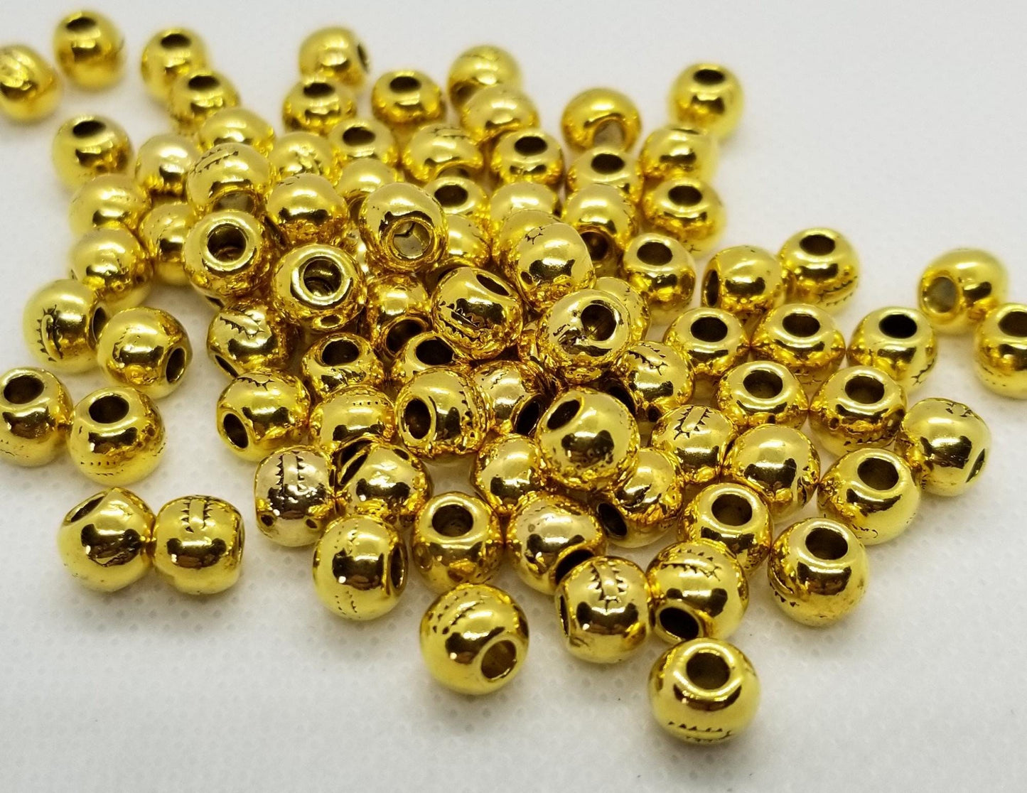 20 pieces Etched Round Bead, Spacer, Antique Gold, Tibetan Style Alloy, Lead Free, Nickel Free, Cadmium Free, 7mm, Large hole 3mm