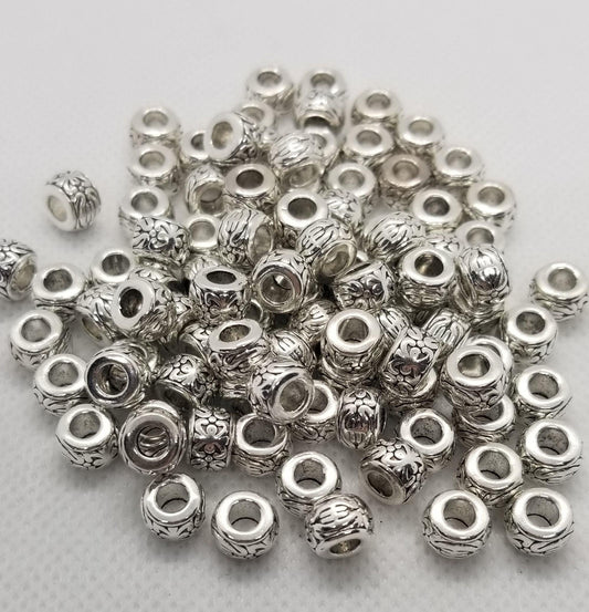 10 pcs Large Silver Rondelle Spacer Beads, Tibetan Style, Lead, Cadmium Free, Antique Silver, 8x5.5mm, Large Hole 3.5mm