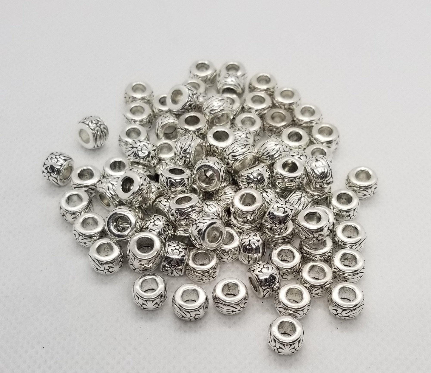 10 pcs Large Silver Rondelle Spacer Beads, Tibetan Style, Lead, Cadmium Free, Antique Silver, 8x5.5mm, Large Hole 3.5mm