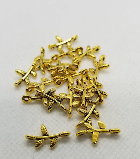 10 pieces Golden Branch Links, Connectors, Lead, Cadmium, Nickel Free, Antique Gold, Tibetan Style Alloy, 17x9.5x3mm, Hole 1.5mm