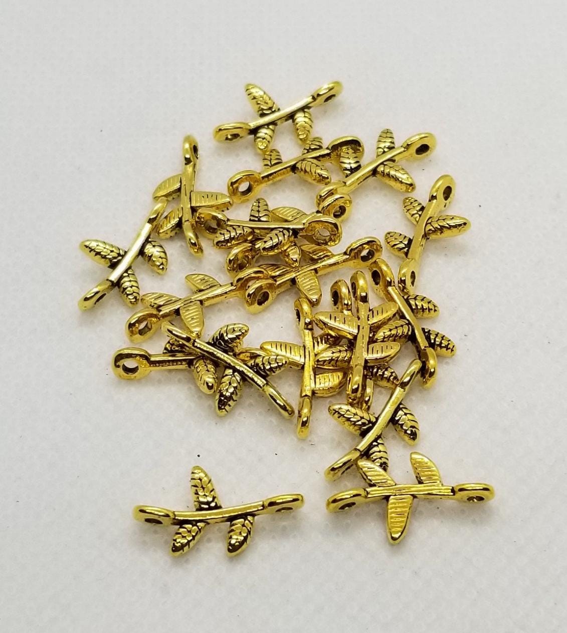 10 pieces Golden Branch Links, Connectors, Lead, Cadmium, Nickel Free, Antique Gold, Tibetan Style Alloy, 17x9.5x3mm, Hole 1.5mm