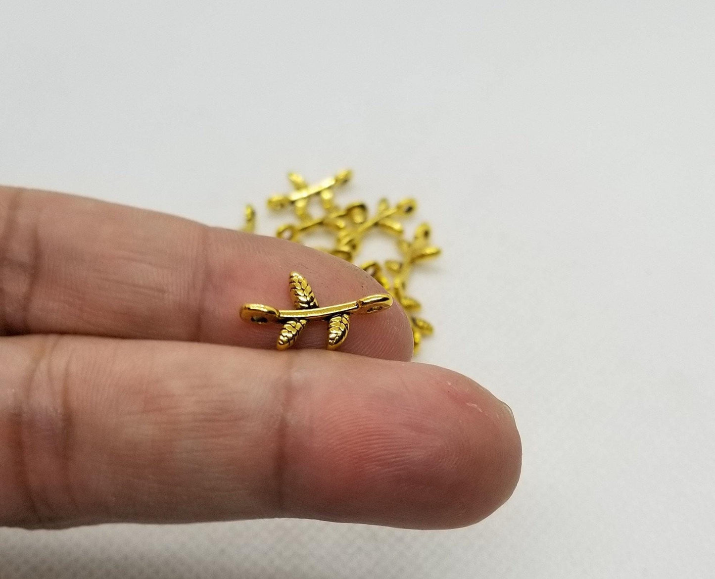 10 pieces Golden Branch Links, Connectors, Lead, Cadmium, Nickel Free, Antique Gold, Tibetan Style Alloy, 17x9.5x3mm, Hole 1.5mm