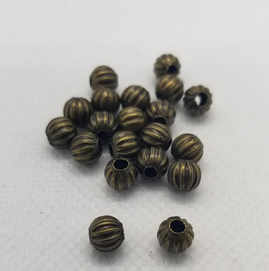 20 pieces Bronze Corrugated Spacer Beads, Round, Nickel Free, Antique Bronze, 6mm, Hole: 2mm