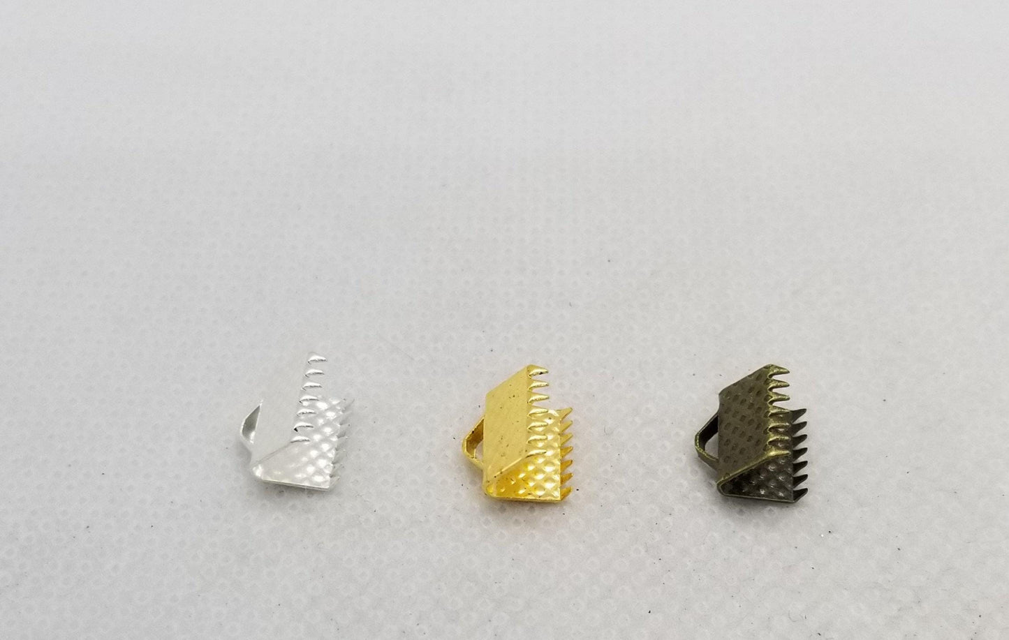 20 pieces Ribbon Crimp Ends, Iron, Choose from 3 Colours, Silver, Golden, Bronze, 8x8mm, Hole 2mm