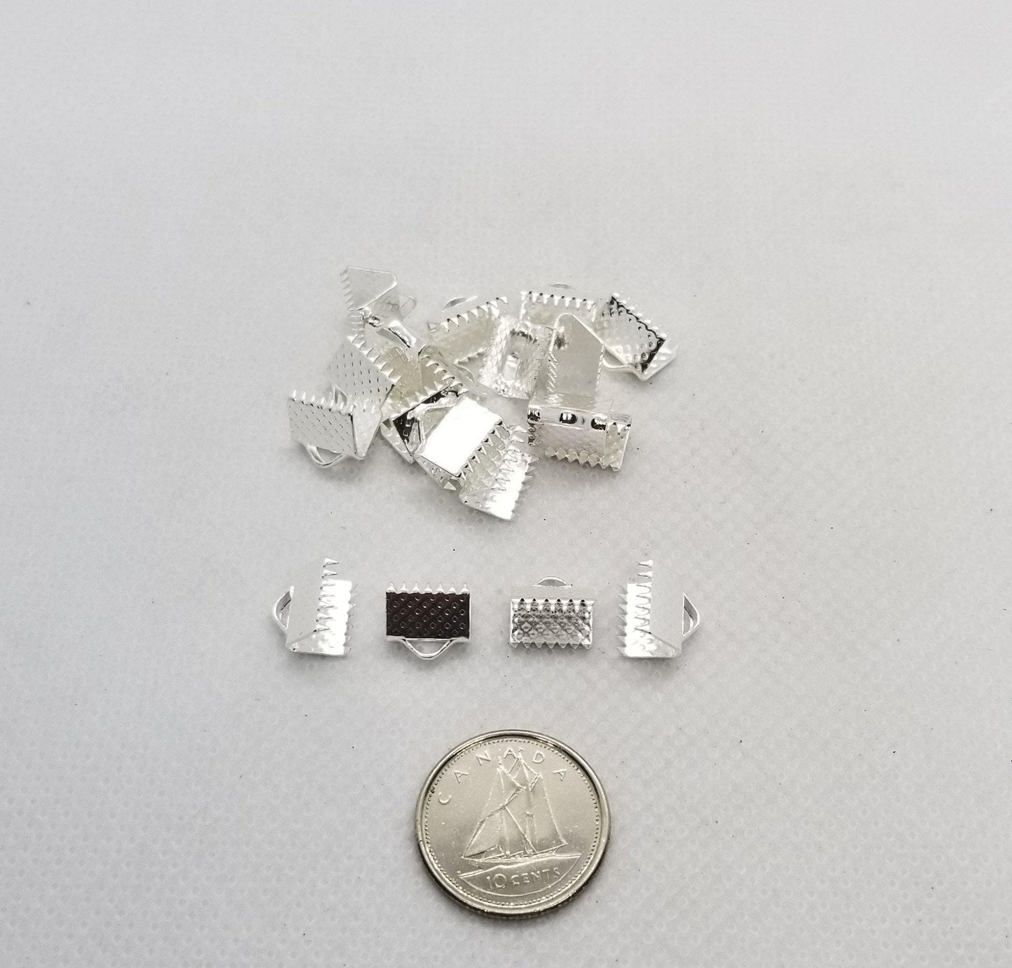 20 pieces Ribbon Crimp Ends, Iron, Choose from 3 Colours, Silver, Golden, Bronze, 8x8mm, Hole 2mm