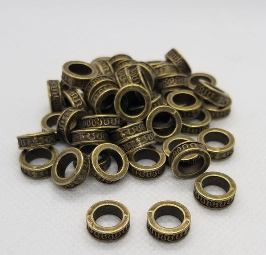 5 pieces Antique Bronze Rondelle, Tibetan Style Spacers, Lead, Cadmium, Nickel Free, about 11x4mm, Inner 7mm, Large Hole Hair or Beard beads