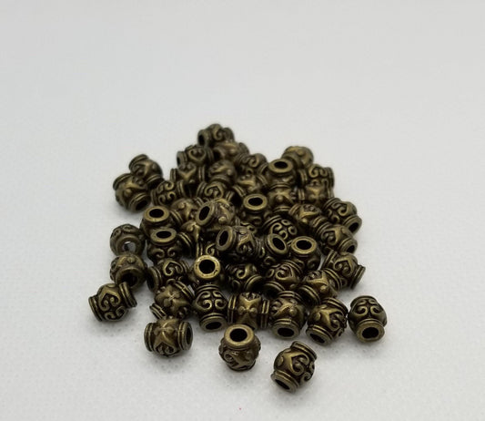 10 pieces Bronze Barrel Spacer Bead, Tibetan Style Alloy, Vase, Cadmium, Nickel, Lead Free, Antique Bronze, 7x6mm, Hole 2mm