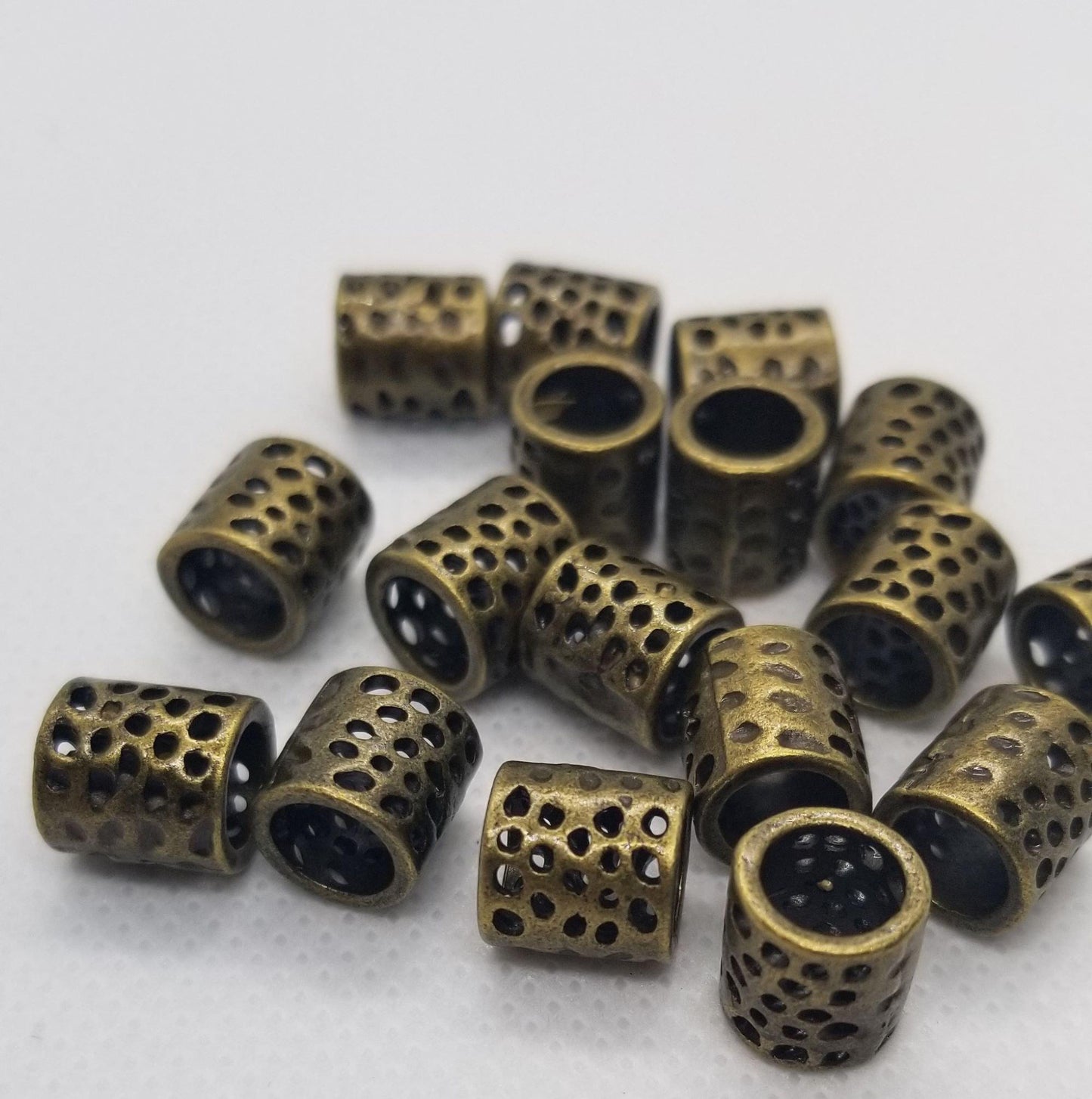5 pcs Antique Bronze Tibetan style spacer beads, Large Hole, Lead Nickel Cadmium free, column, 9x8mm, inner diameter 5.5mm, hair beard bead