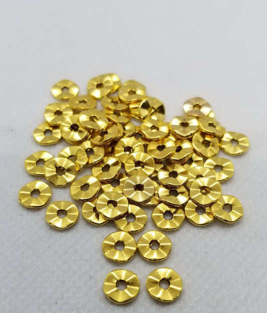 20 pieces Small Golden Wavy Spacer Discs, Tibetan Style Alloy, Cadmium, Nickel, Lead Free, 7mm diameter, 1mm thick, Hole 1mm