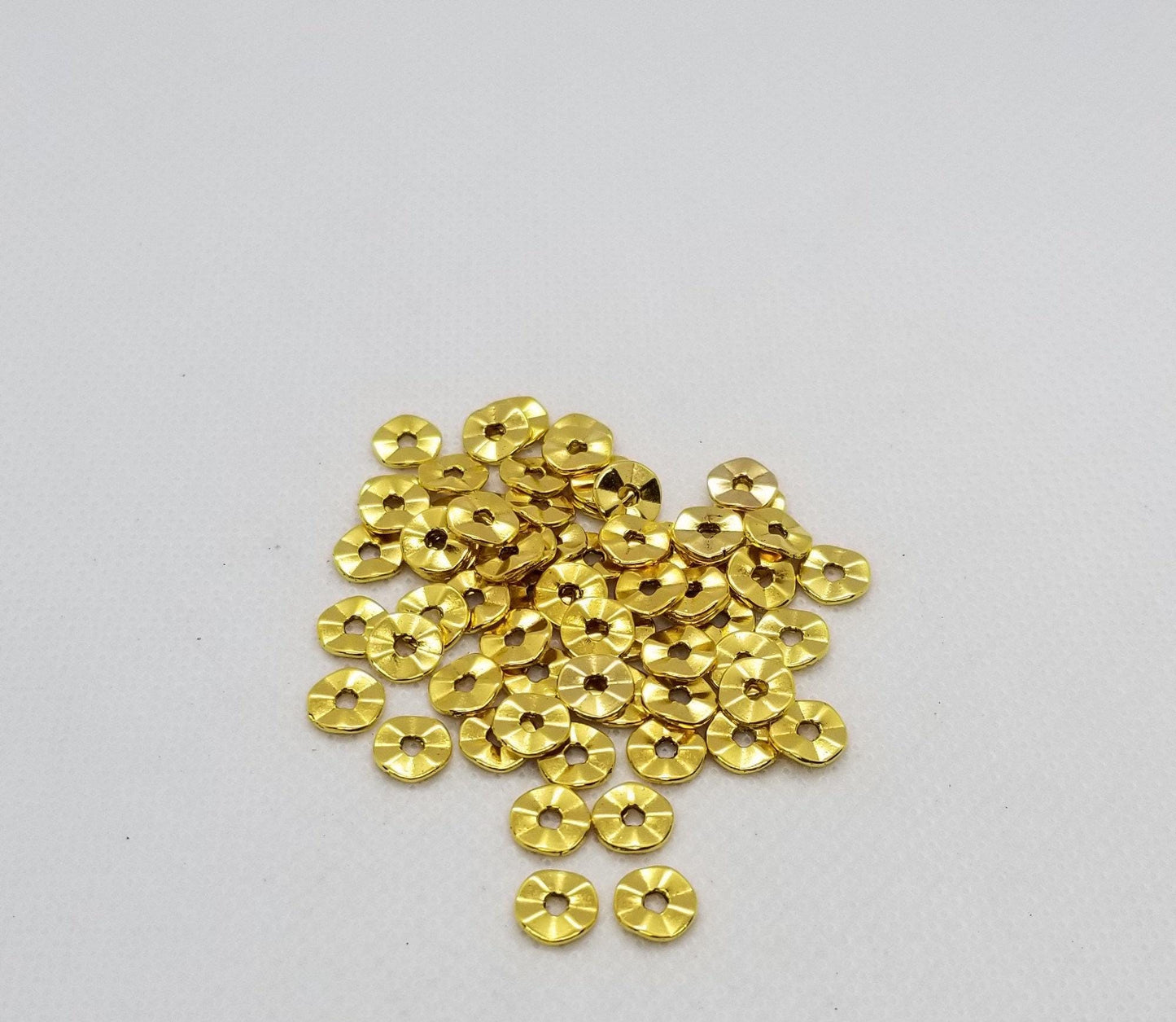 20 pieces Small Golden Wavy Spacer Discs, Tibetan Style Alloy, Cadmium, Nickel, Lead Free, 7mm diameter, 1mm thick, Hole 1mm