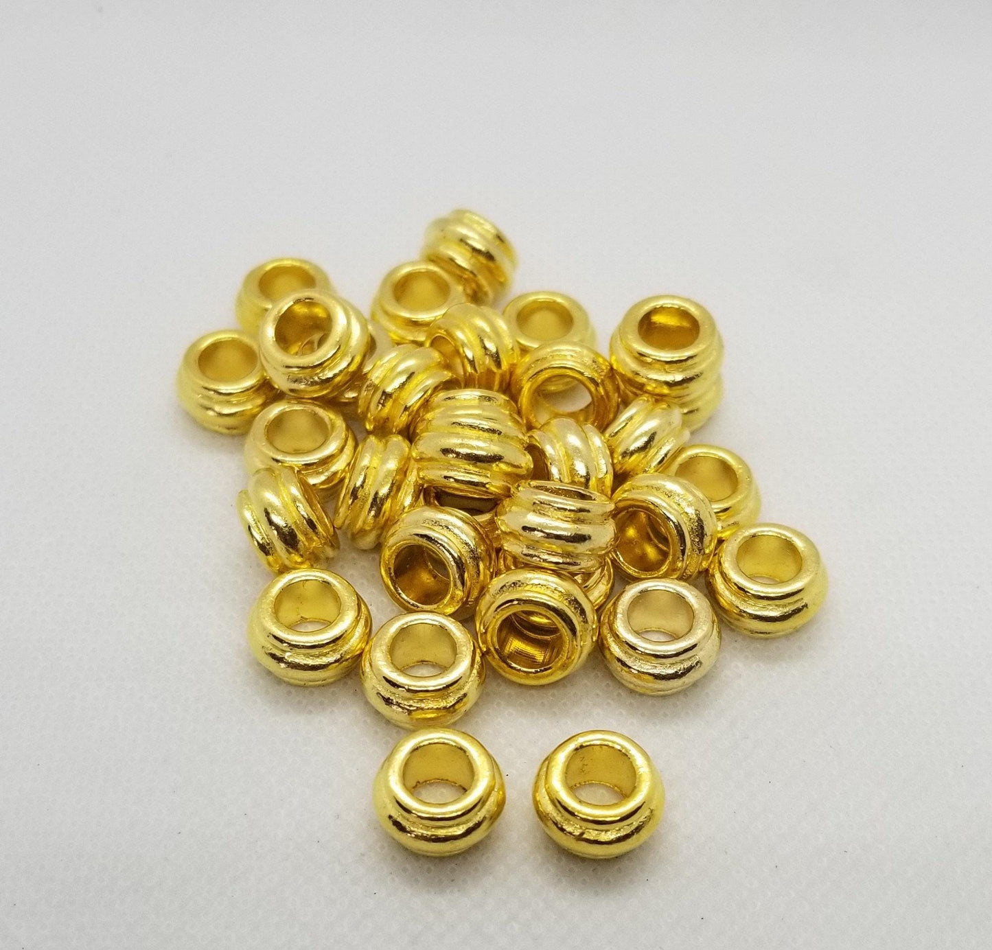 5 pieces Golden Barrel Spacer Beads, Tibetan Style, Cadmium, Lead Free, 12x7mm, Large Hole 6.5mm, Hair or Beard Beads