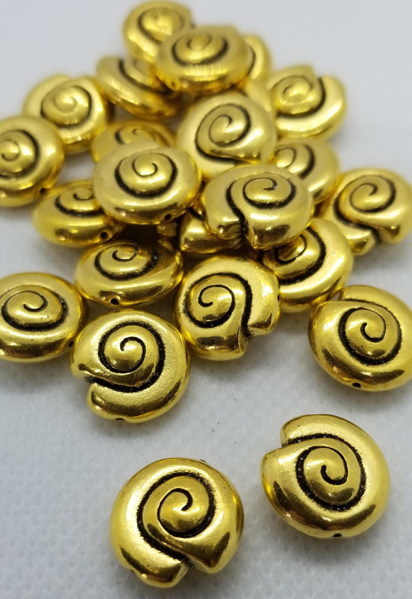 10 pcs Brass Nautilus Shell Spacer bead, Tibetan Style Alloy, Lead, Nickel Free, Antique Golden, 14x13.5x7mm, Hole 1mm, CLEARANCE