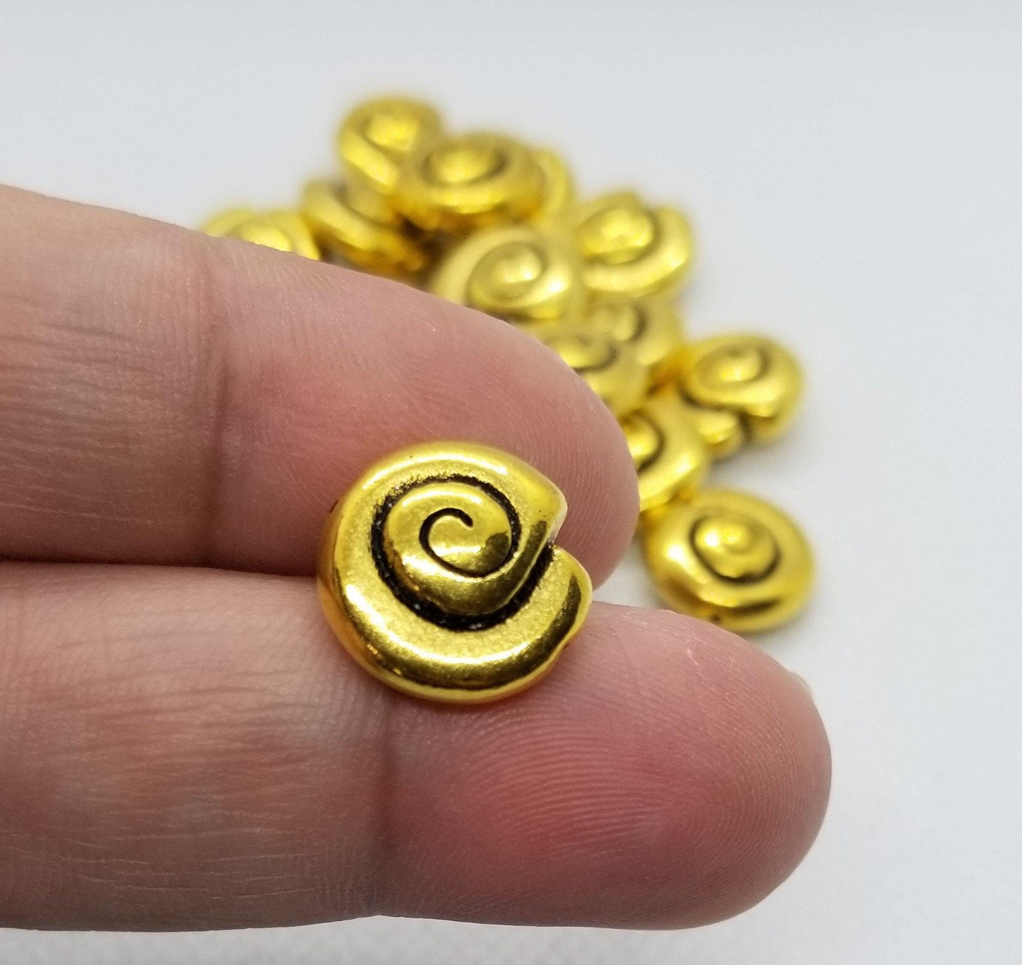 10 pcs Brass Nautilus Shell Spacer bead, Tibetan Style Alloy, Lead, Nickel Free, Antique Golden, 14x13.5x7mm, Hole 1mm, CLEARANCE