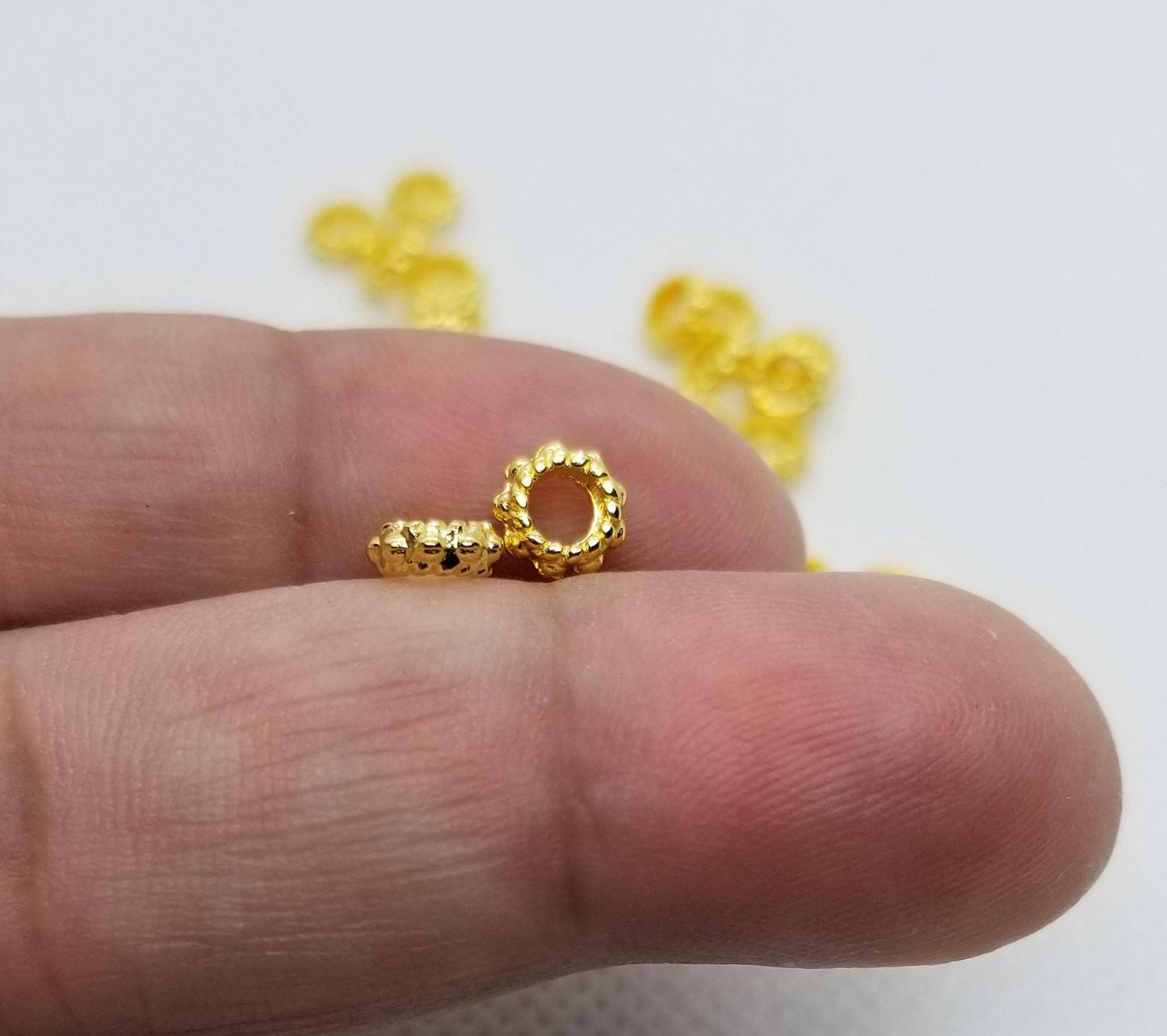 25 pieces Gold tone Spacer, Tibetan Style Alloy Spacer Beads, Lead, Cadmium free, Ring, Donut, Golden, 6mm x 3mm, hole 3mm