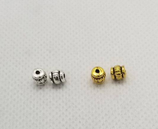 20 pcs Drum Spacer Beads, Tibetan Style Alloy, Cadmium, Nickel, Lead Free, Barrel Spacer, Antique Silver or Gold, 5x5x5mm, Hole 1.5mm
