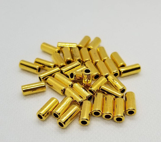 10 pieces Golden Tube Spacer Bead, Tibetan Style Alloy, Lead, Cadmium, Nickel Free, 11.5x5mm, Large Hole 2.5mm