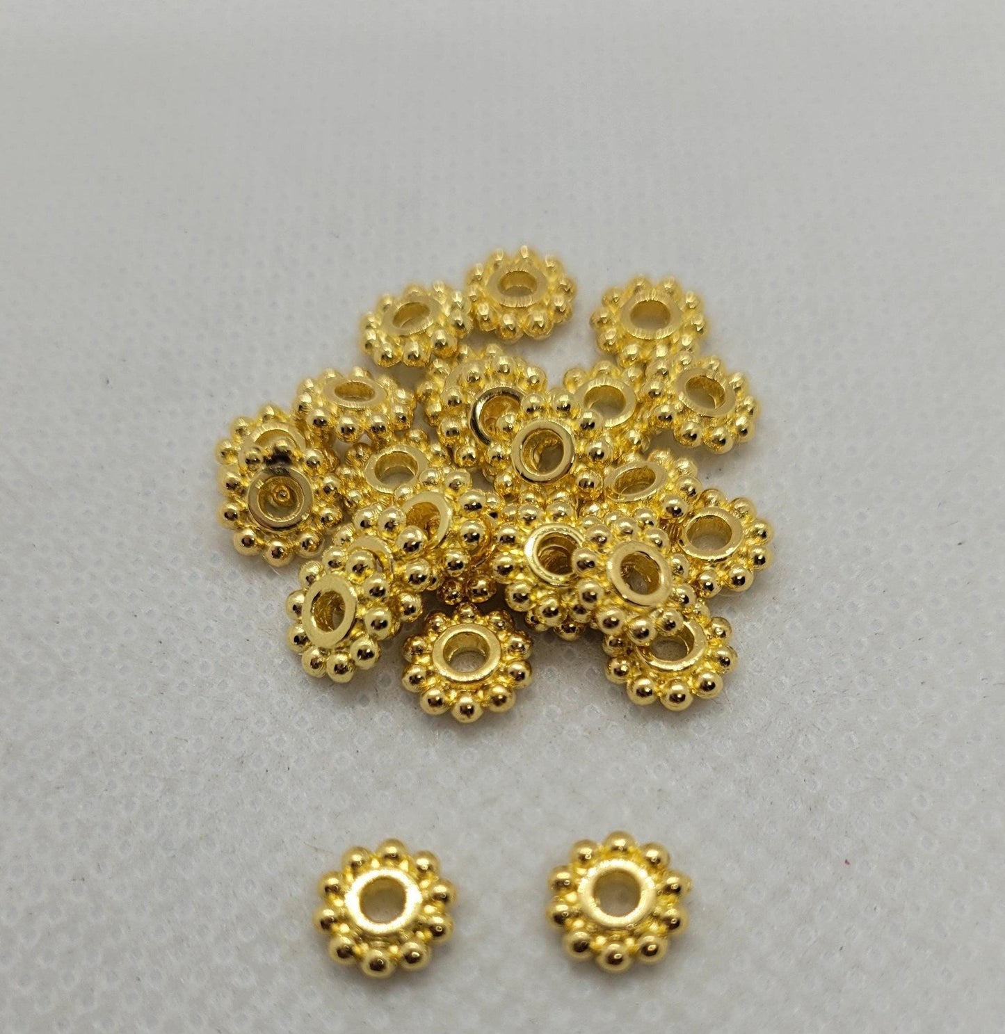 10 pieces Golden Rondelle Spacer Bead, Gear, Ridged, Tibetan Style Alloy, Lead, Cadmium, Nickel Free, 6.5mm, Hole 2mm