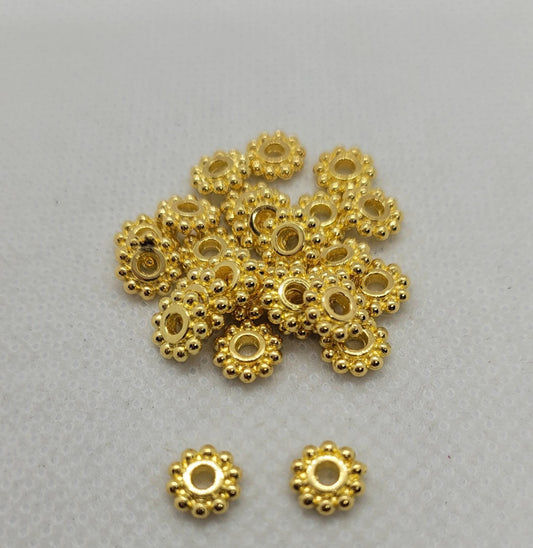 10 pieces Golden Rondelle Spacer Bead, Gear, Ridged, Tibetan Style Alloy, Lead, Cadmium, Nickel Free, 6.5mm, Hole 2mm