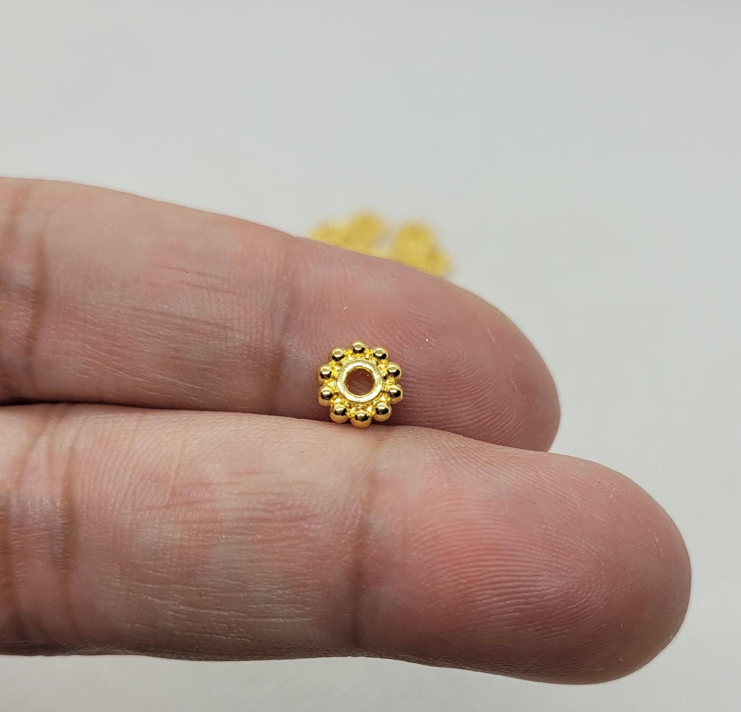 10 pieces Golden Rondelle Spacer Bead, Gear, Ridged, Tibetan Style Alloy, Lead, Cadmium, Nickel Free, 6.5mm, Hole 2mm