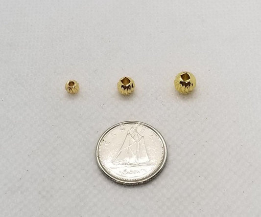10 pieces Gold Spiral Ridged Round Spacer Beads, Cadmium Free, Lead Free, Brass, 4-5-6mm, Hole 2mm