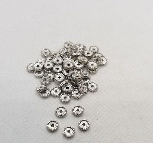 10 pieces Gold or Silver Gear Wheel Spacer Beads, Ridged Edges, Flat Round Spacer Discs, Unique, Small Coin, 5x1.5mm, Hole 1mm