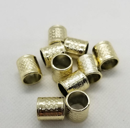 5 pcs Large Column Spacer Beads, Light Golden, Tube, 14x13mm, Large hole 10mm, DIY Craft or Macrame beads, hair jewelry or beard beads