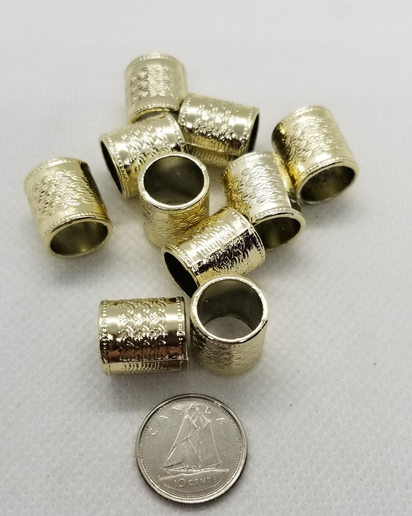 5 pcs Large Column Spacer Beads, Light Golden, Tube, 14x13mm, Large hole 10mm, DIY Craft or Macrame beads, hair jewelry or beard beads