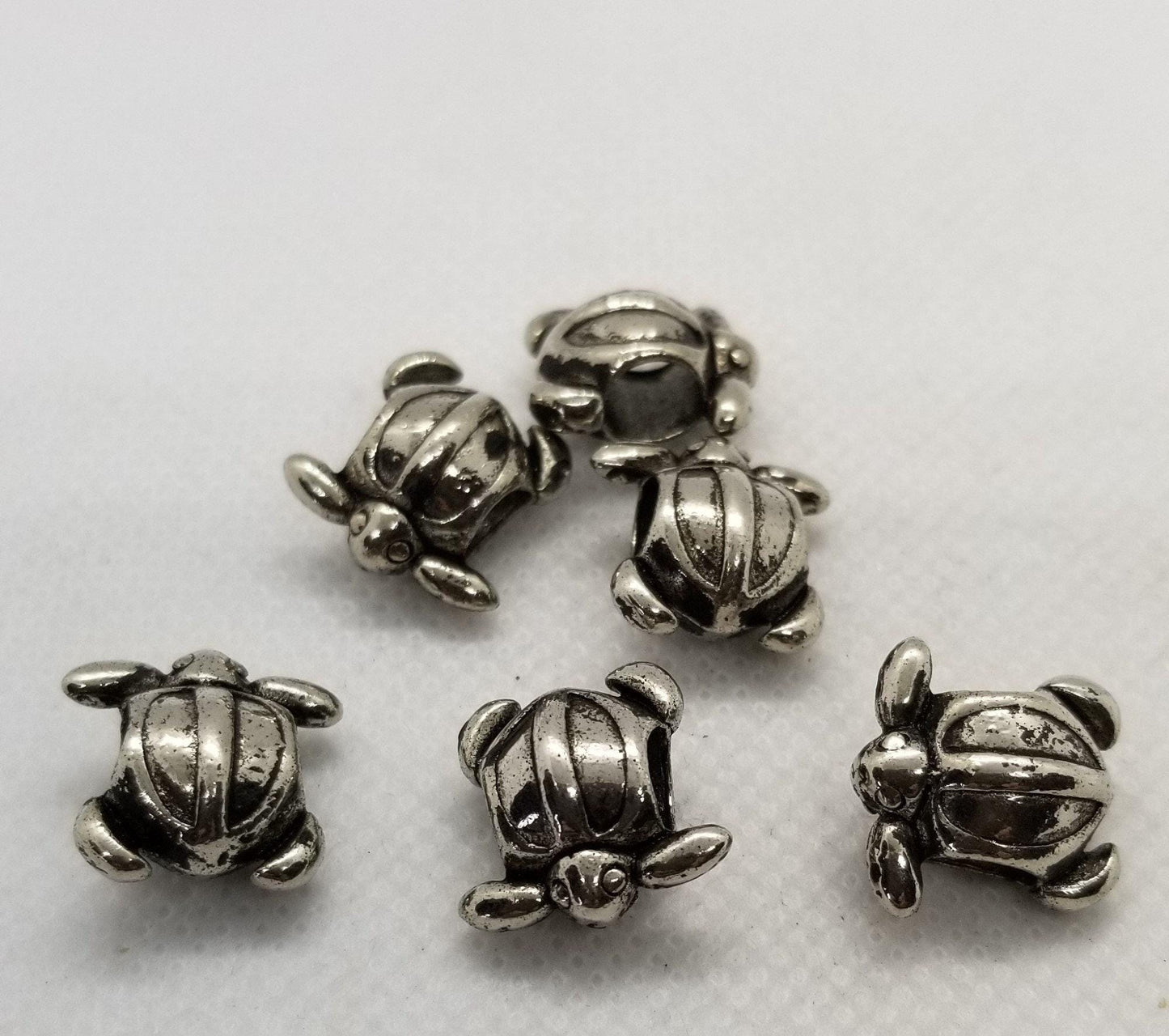 5 pieces Large Hole Tortoise Spacer Bead, European Alloy Beads, Dark Antique Silver, Gunmetal, 14.5x14.5x9mm, Hole 5mm