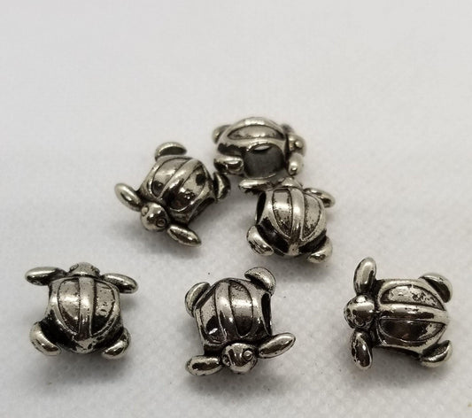 5 pieces Large Hole Tortoise Spacer Bead, European Alloy Beads, Dark Antique Silver, Gunmetal, 14.5x14.5x9mm, Hole 5mm