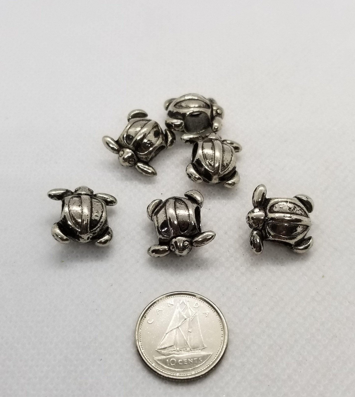 5 pieces Large Hole Tortoise Spacer Bead, European Alloy Beads, Dark Antique Silver, Gunmetal, 14.5x14.5x9mm, Hole 5mm