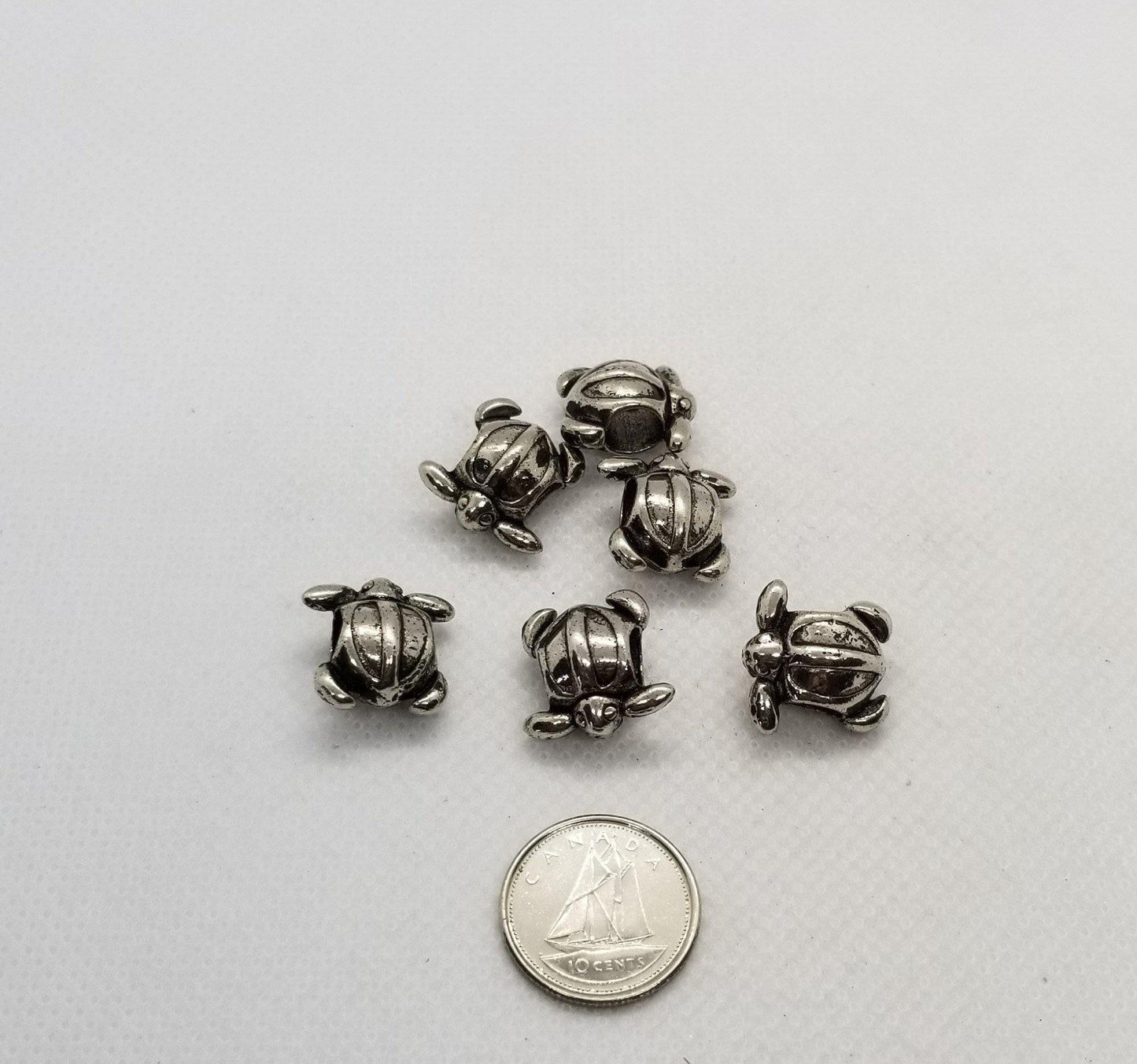 5 pieces Large Hole Tortoise Spacer Bead, European Alloy Beads, Dark Antique Silver, Gunmetal, 14.5x14.5x9mm, Hole 5mm