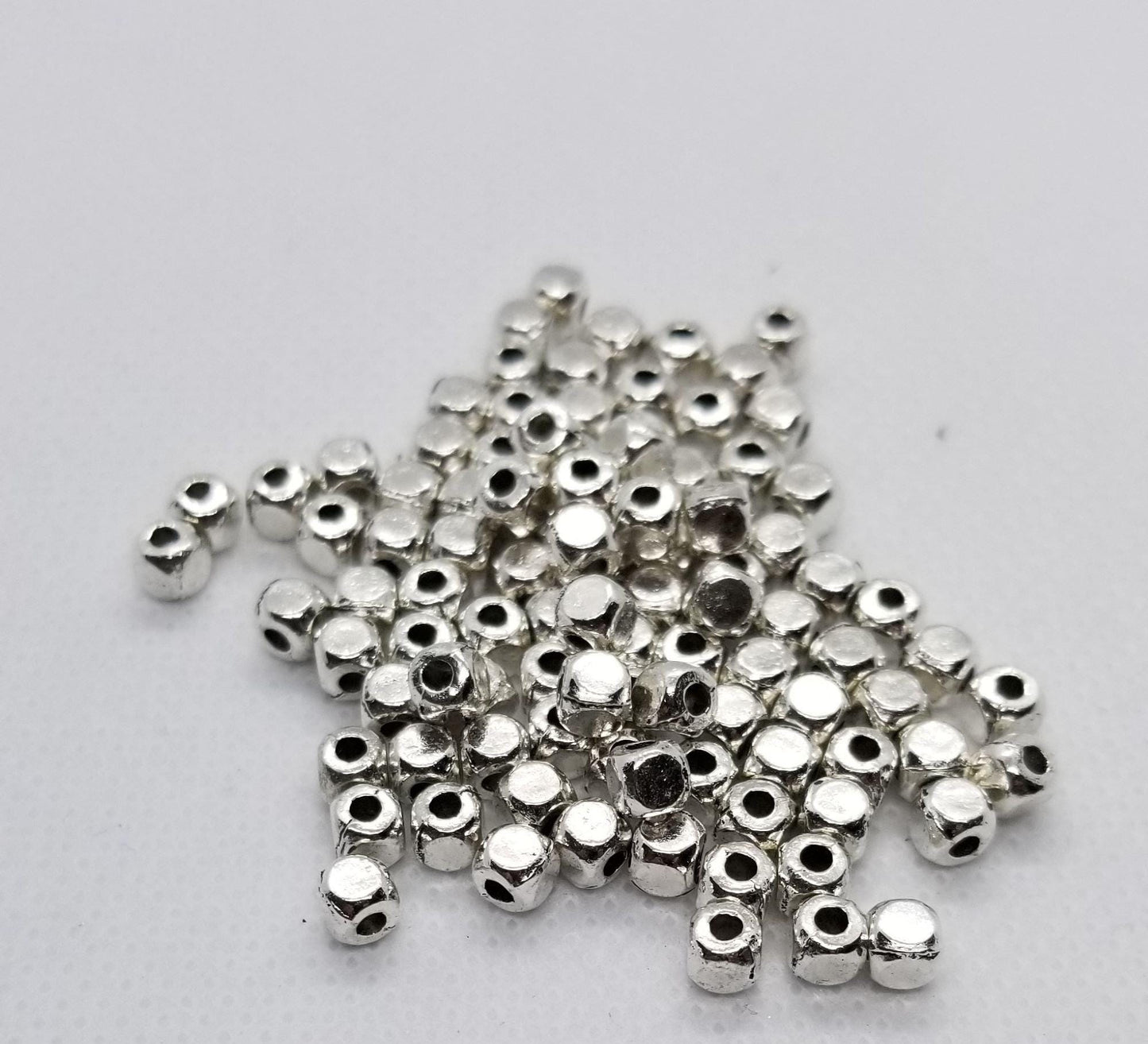 Silver Cube Spacer Beads, 25 pieces, Square, Antique Silver, 4mm x 4mm x 4mm, hole 2mm