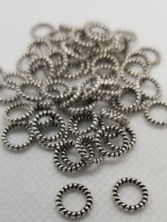 20 pieces Silver Rope Linking Rings, Tibetan Style Alloy, Closed Jump Ring, LCN free, 8x1.5mm, Large Hole 5.5mm, Hair Beard Dread Ring