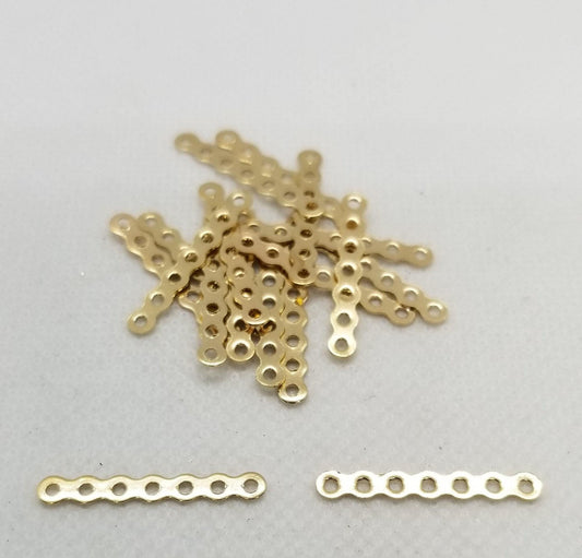 10 pieces Multi Hole Spacer Bars, Chandelier, 7 Strand Separator Bar, Nickel Free, Steel, Wave, Light Gold, 24.5x3.5x0.5mm, Hole 1.4mm