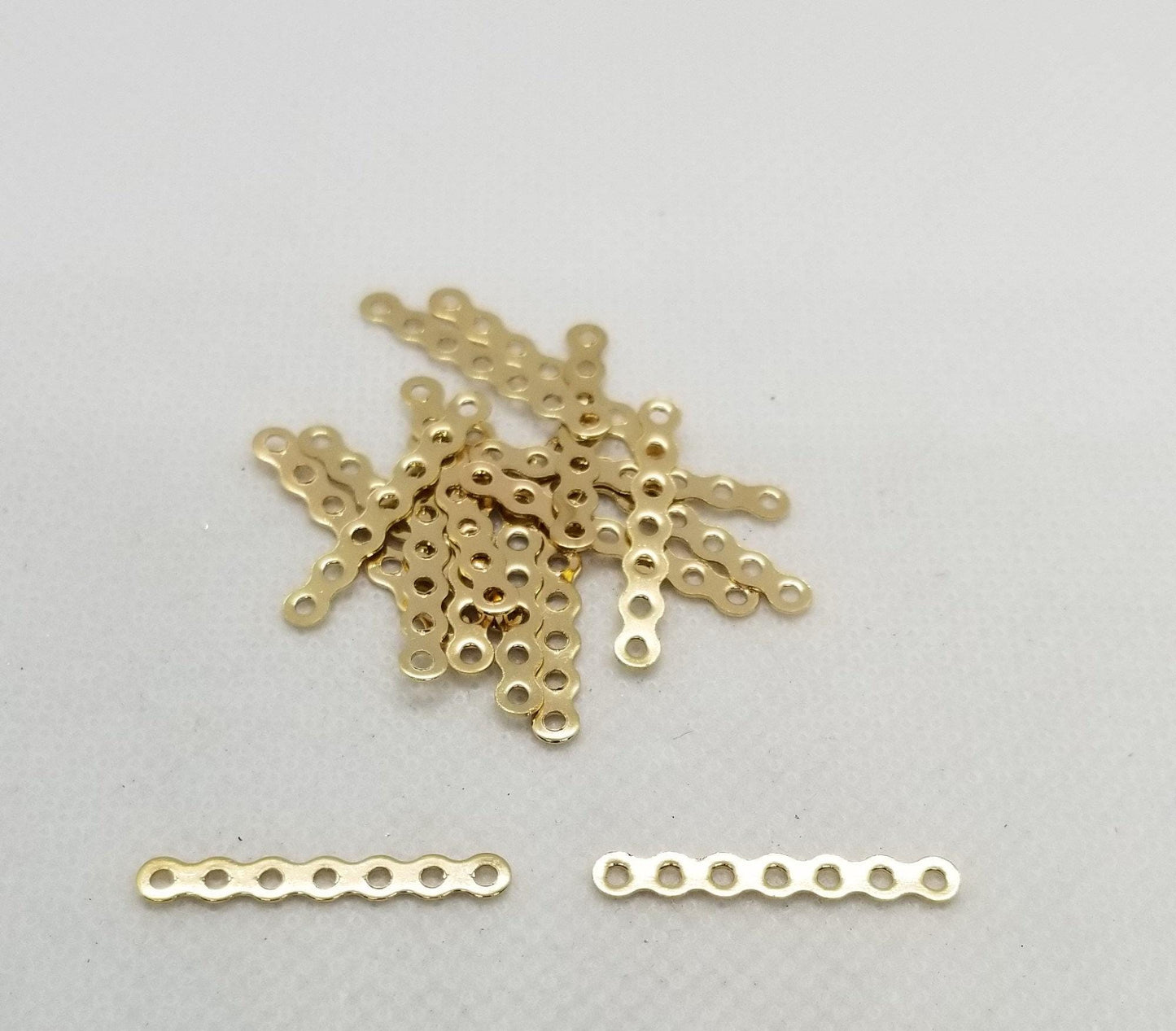 10 pieces Multi Hole Spacer Bars, Chandelier, 7 Strand Separator Bar, Nickel Free, Steel, Wave, Light Gold, 24.5x3.5x0.5mm, Hole 1.4mm