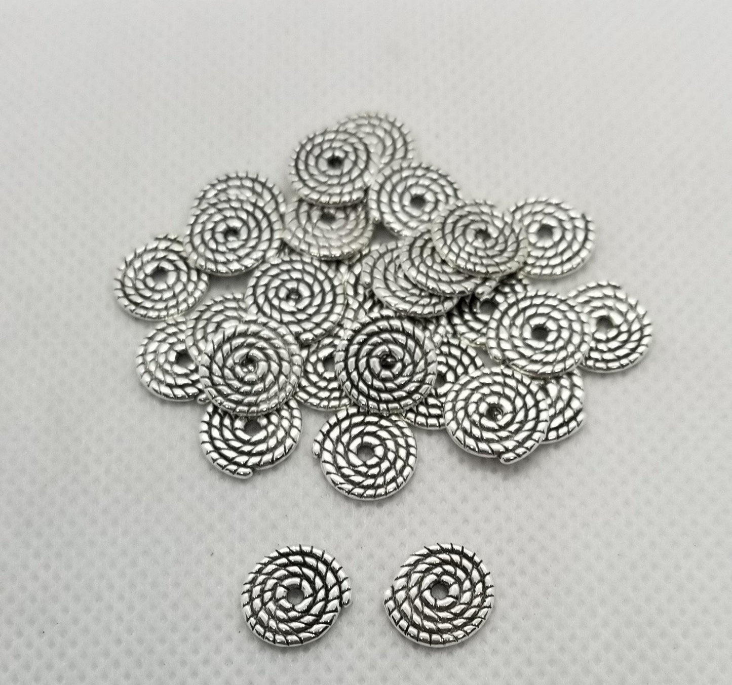 10 pieces Silver Coil Spacer Beads, Tibetan Style, Lead, Cadmium Free, Disc, Rope Coil, Antique Silver, 10x1.2mm, Hole 2mm
