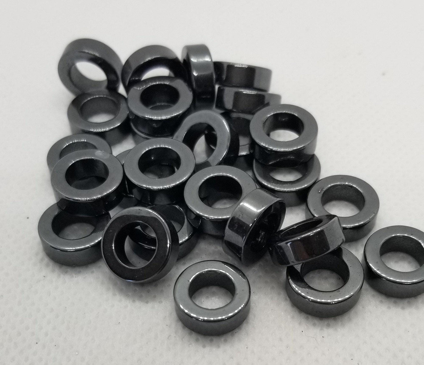 5 pieces Large Hematite Spacer Ring, Black, Non-magnetic, Synthetic, Circle, 12.5x4mm, Hole 7.5mm, Hair or Beard Jewelry
