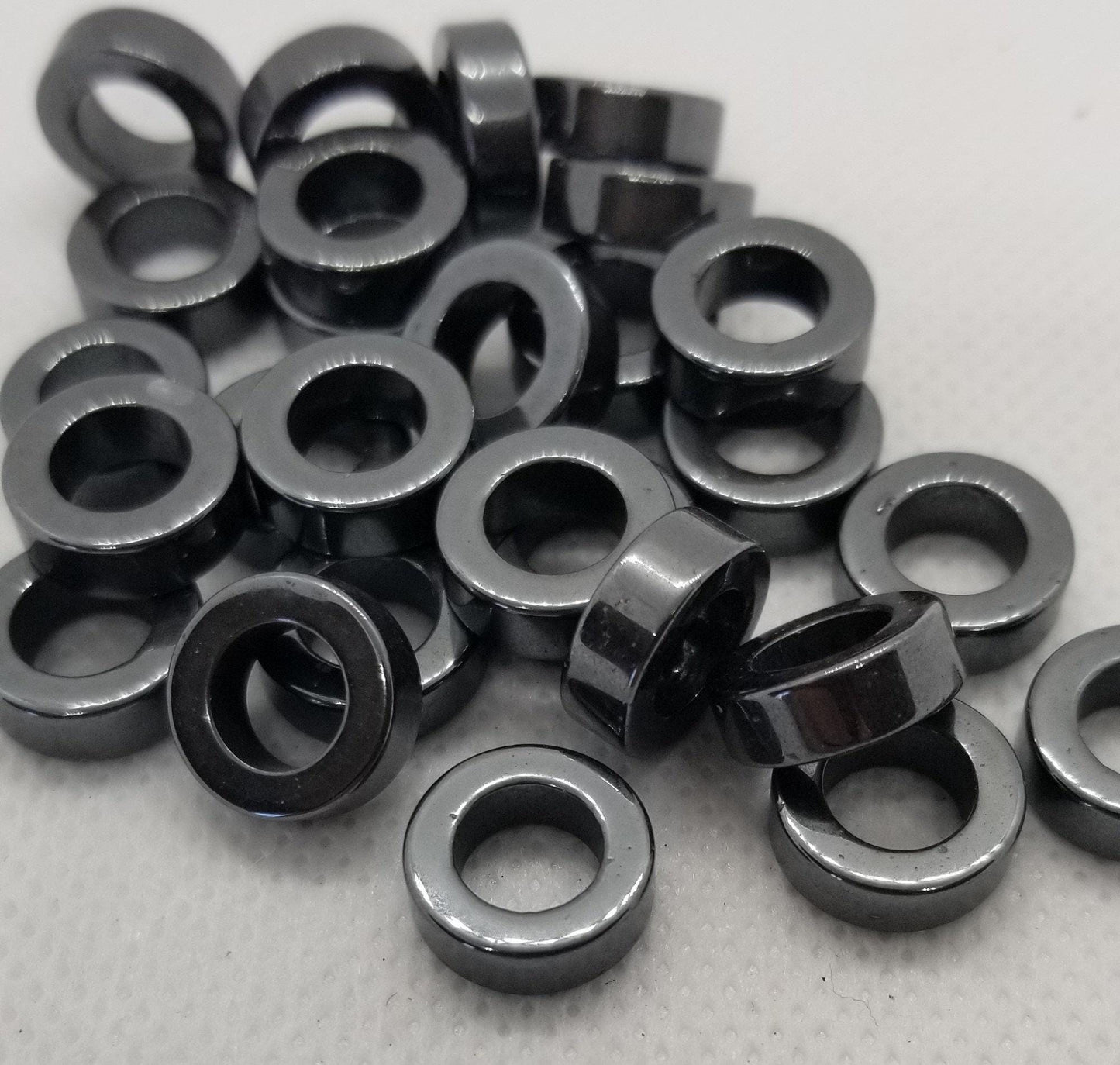 5 pieces Large Hematite Spacer Ring, Black, Non-magnetic, Synthetic, Circle, 12.5x4mm, Hole 7.5mm, Hair or Beard Jewelry