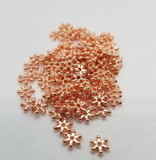 40 pieces Rose Gold Daisy Spacer Beads, Flower, Star, Lead Free, Cadmium Free, Brass Alloy, Rose Gold colour, 7x2mm, Hole 1.5mm