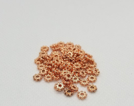 25 pieces Rose Gold Flower Spacer Beads, Brass Alloy, 5x1.5mm, Hole 1mm