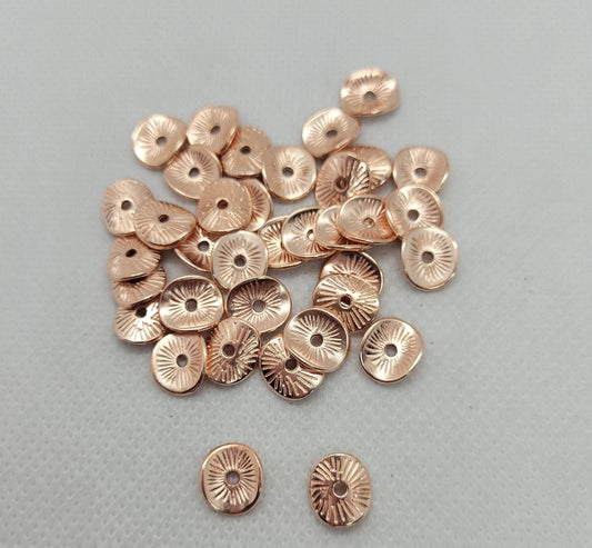 20 pieces Rose Gold Arched Disc Spacer Beads, Curved Disc, Tibetan Style Alloy, Cadmium, Nickel, Lead Free, 9x1mm, Hole 1mm