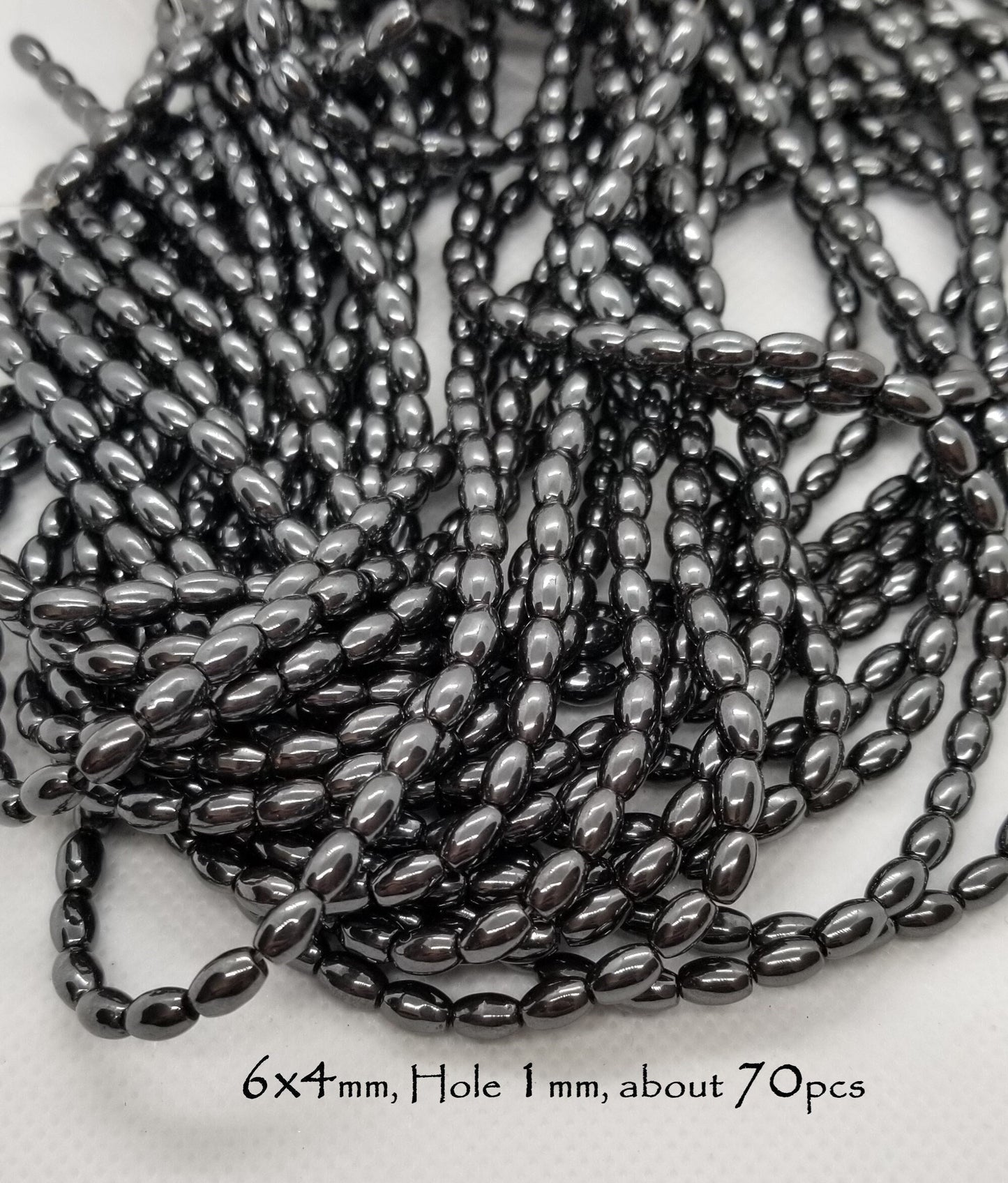 1 strand Black Oval Hematite Beads, Non-Magnetic, Synthetic, Black, 6x4mm, Hole 1mm, about 70pcs, full strand
