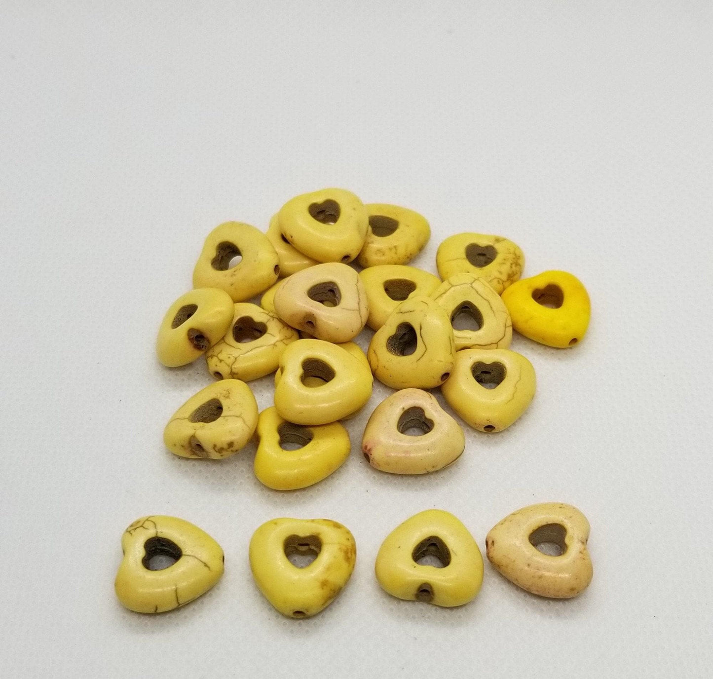 5 pieces Yellow Turquoise Heart Beads, Synthetic Turquoise Stones, Dyed, 15x15x5mm, Hole 1.5mm